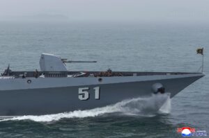 Respected Comrade Kim Jong Un Visits Destroyer Choe Hyon and Observes Test of Assessing Its Maneuverability 2 002