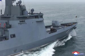 Respected Comrade Kim Jong Un Visits Destroyer Choe Hyon and Observes Test of Assessing Its Maneuverability 2 003