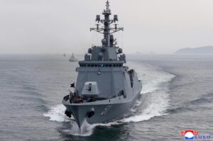 Respected Comrade Kim Jong Un Visits Destroyer Choe Hyon and Observes Test of Assessing Its Maneuverability 2 005