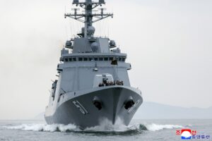 Respected Comrade Kim Jong Un Visits Destroyer Choe Hyon and Observes Test of Assessing Its Maneuverability 2 006