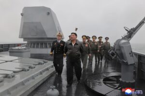 Respected Comrade Kim Jong Un Visits Destroyer Choe Hyon and Observes Test of Assessing Its Maneuverability 2 007