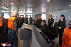 Respected Comrade Kim Jong Un Visits Destroyer Choe Hyon and Observes Test of Assessing Its Maneuverability 2 009