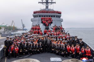 Respected Comrade Kim Jong Un Visits Destroyer Choe Hyon and Observes Test of Assessing Its Maneuverability 2 011
