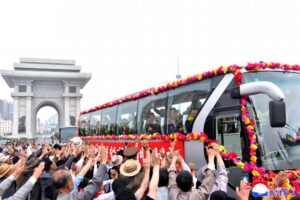 DPRK Women Footballers Return Home 9